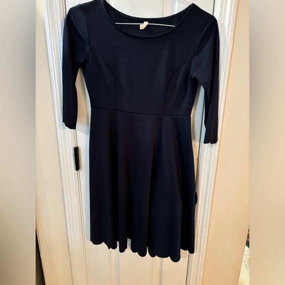 Pinkblush Dresses & Skirts - Petite Navy Solid Scalloped Hem Maternity Dress